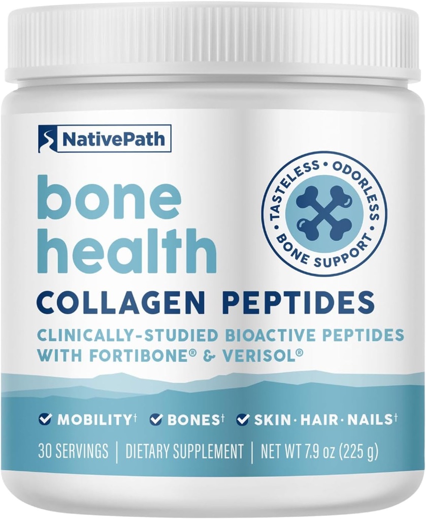 NativePath Bone Health Collagen Peptides, Type 1 & 3, with Fortibone and Verisol, 7.9 Ounce, 30 Servings