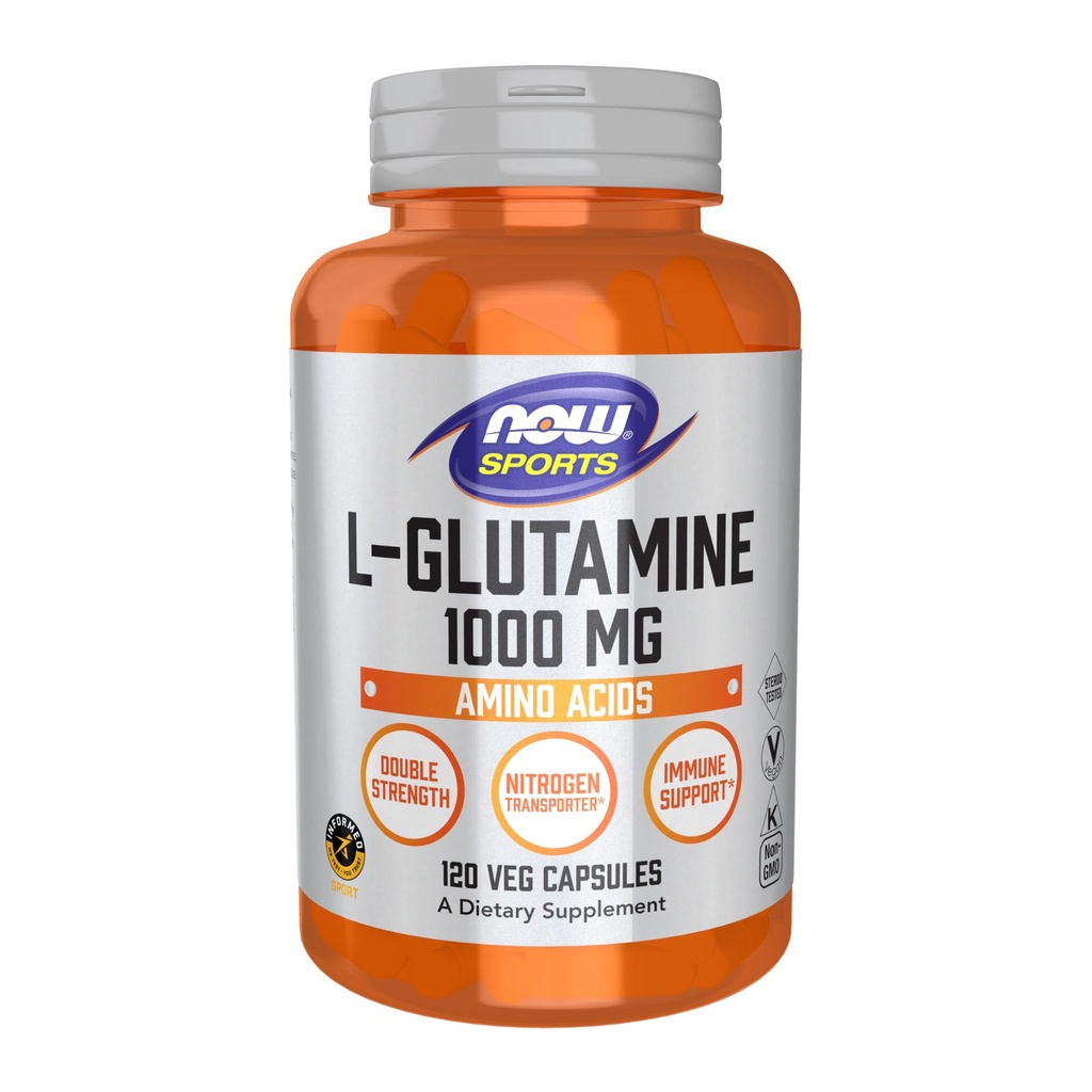 Now Foods Sports Nutrition, L- Glutamin, Double Strength 1000 mg, Aminosyre, 120 Veg kapsler
