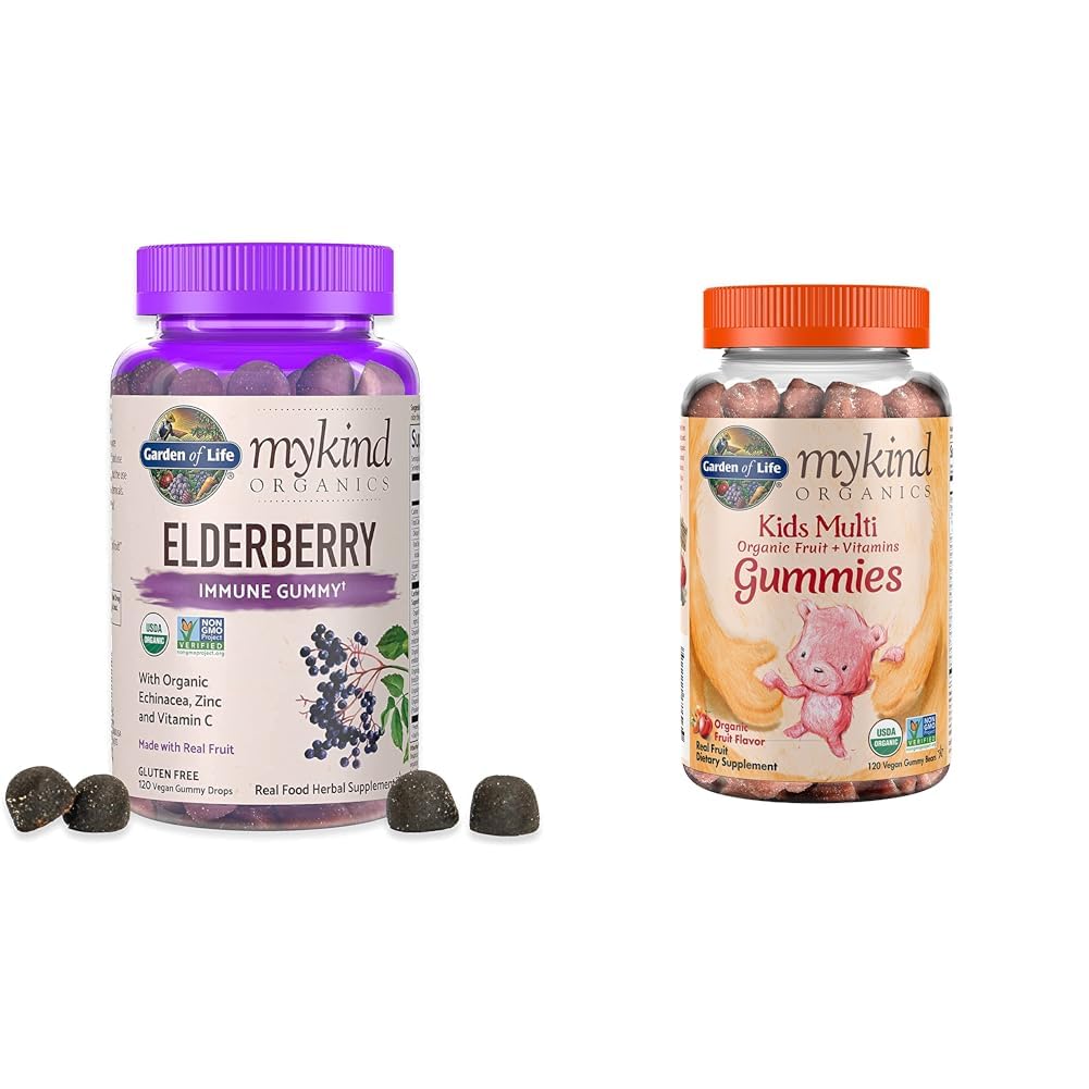 Livets have Organics Elderberry Gummies til voksne & Børn - Immunstøtte supplement med økologiske frugt & Organics Kids Gummy Vitaminer - Frugt - Certificeret Økologisk
