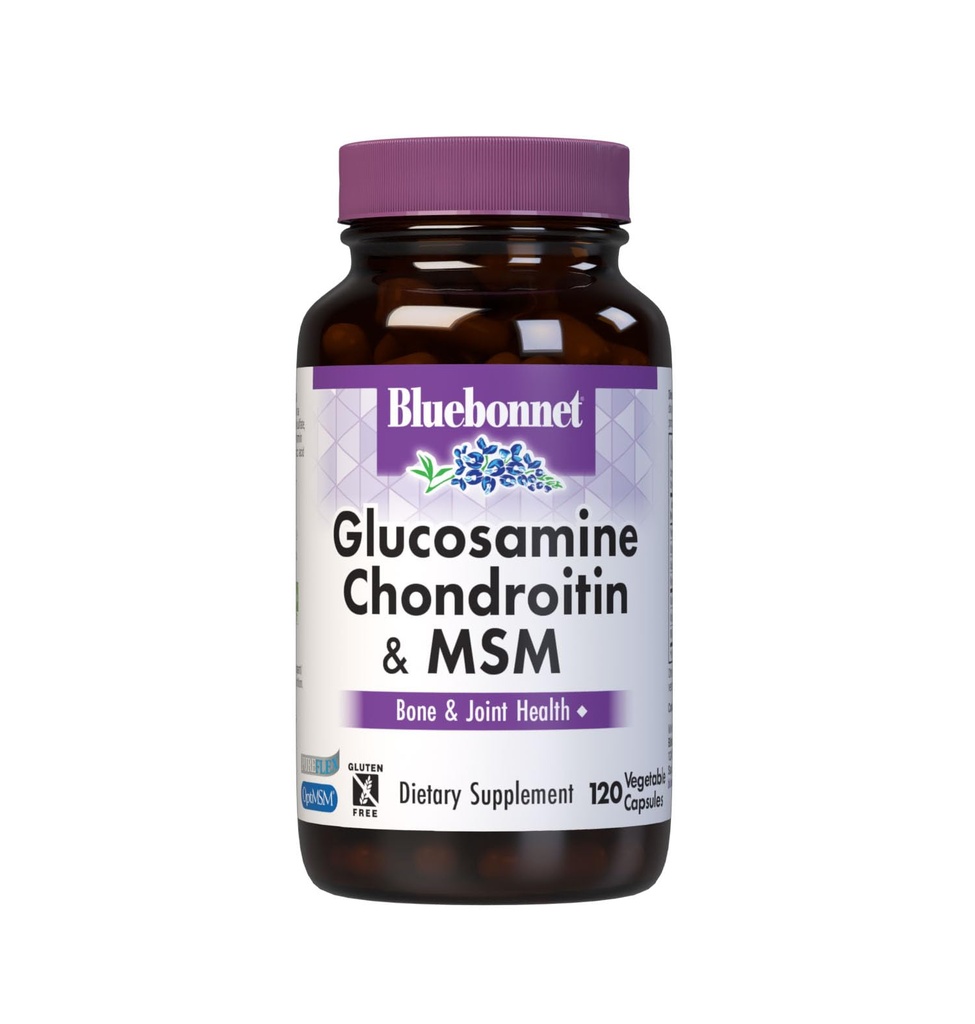 Bluebonnet Nutrition Glucosamin Chondroitin & MSM, Glucosamin, Bone & Joint Health *, Non- GMO, Gluten- Free, Soy- Free, Dairy- Free, 120 Vegetabilske kapsler, 40 Servere