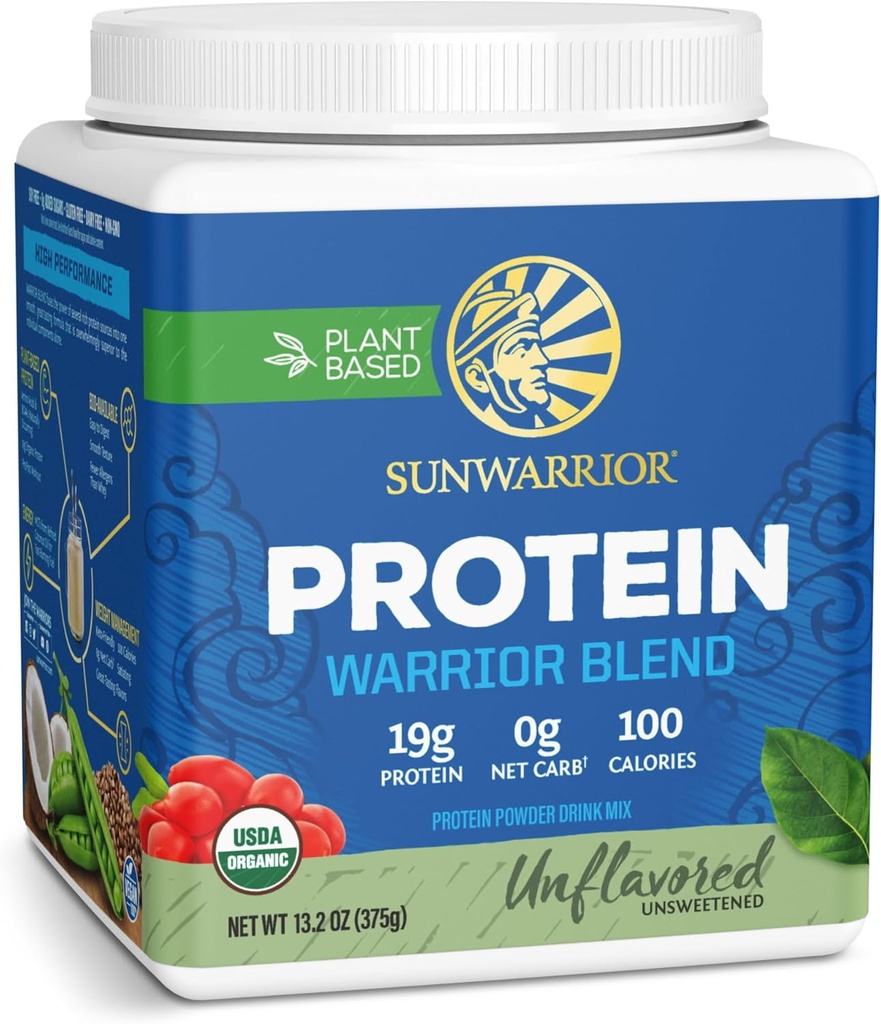 Sunwarric Organic Plant Protein Powder 124; Vegan Organic Protein Powder Unflavored with BCAA Aminoacids & Hemp Seed Pea Blend Medicine 124; Non- GMO Soy Dairy Filler & Gluten Free (Unflavored, 15 Servere)