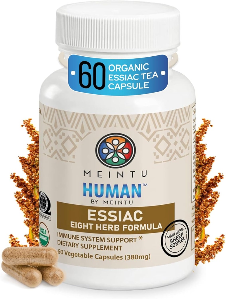MEINTU Organic 8 Herb Essiac Kapsler - Avanceret kraftfuld antioxidant Blend til at hjælpe med at fremme den samlede sundhed - 100% Organic Essiac Tea 8 Herb Supplement - 60 Kapsler