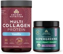 Ancient Nutrition Multi Collagen Protein Powder, Vanilla, 24 Servere + Organic Supergreens Powder, Berry, 12 Servere