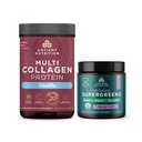 Ancient Nutrition Multi Collagen Protein Powder, Vanilla, 24 Servere + Organic Supergreens Powder, Berry, 12 Servere