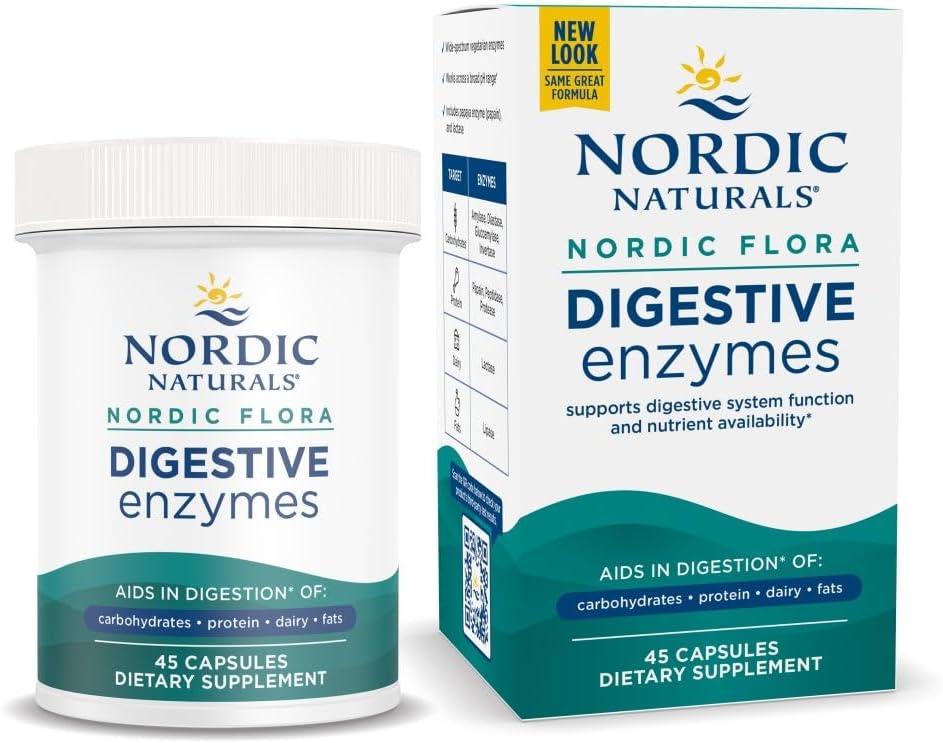 Nordic Naturals Nordic Flora fordøjelsesenzymer - 45 kapsler - fordøjelsesfunktion, Optimerer næringsstoftilgængelighed - Non- GMO - 45 servering