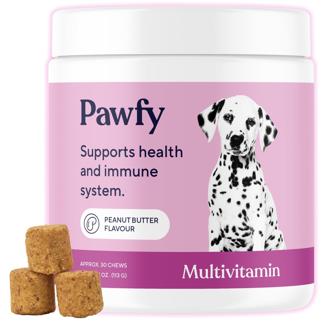 Pawfy Hund Multivitaminer 15 i 1 min 124; Hund Vitaminer til hud & Coat - Understøtter Samlet Wellness