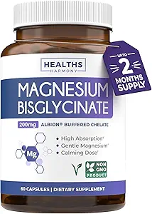 Høj Absorption Magnesium Bisglycinat kapsler - Klinisk valideret Buffered og Chelated Magnesium supplement - 1 Daglig Vegansk kapsel med Lab Verified Gentle 200mg Servering (2 måneder Tilgang)