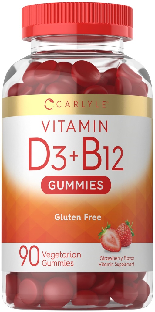 Carlyle Vitamin D3 + B12 Complex Gummies Note 124; 90 Greve Note 124; Vegetar, Non- GMO, og Gluten Free Formel 124; Jordbærsmag Supplement