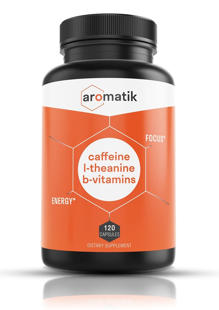 Aromatik Koffein L- Theanine Focus Support 124; Koffein (100 mg) + L- Theanine (200 mg) + B Vitamin MR 124; Energy Focus Cognition MR 124; USA Lavet på FDA Registered Facility