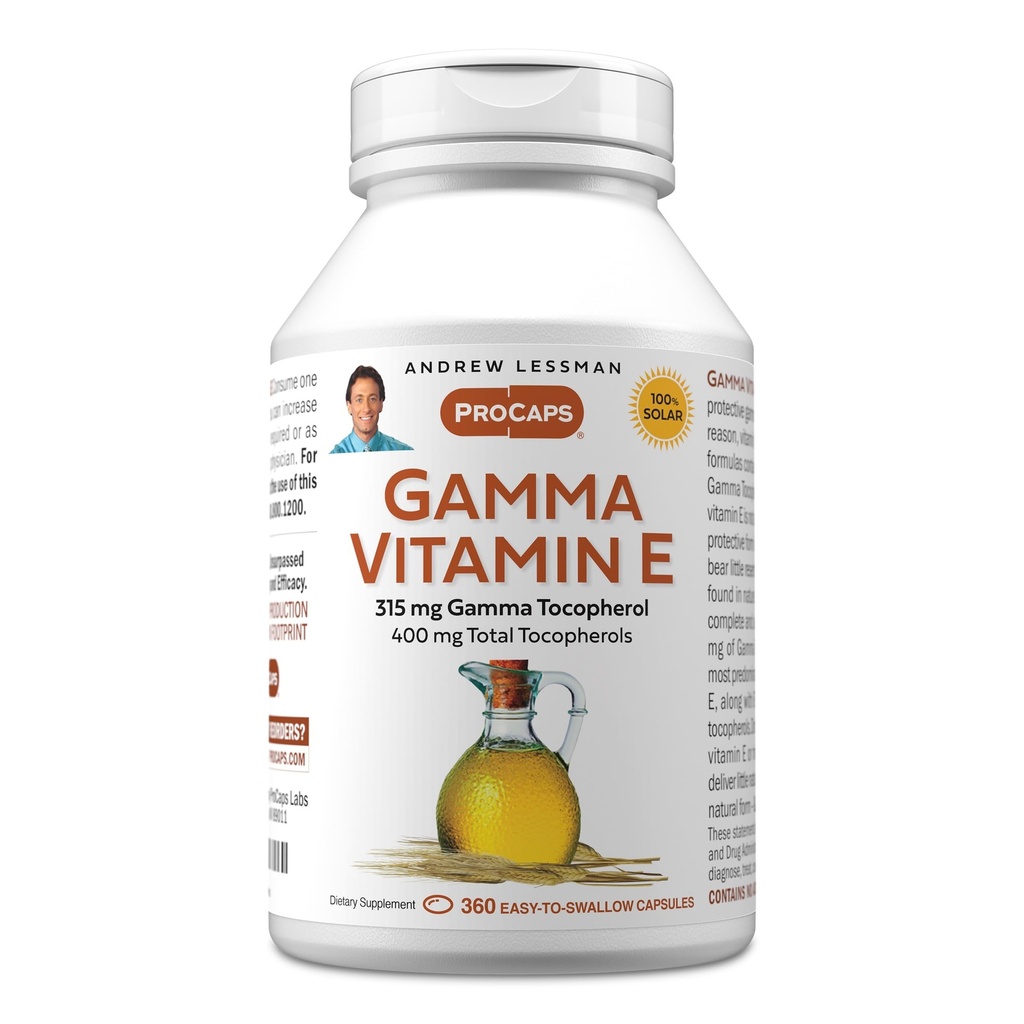 ANDREW LSSMAN Gamma Vitamin E 360 Softgels - 315 mg Gamma Tocopherol, Beskyttende Vitamin E. Fire former for naturlige tocopheroler med Ahiflower Oil. Kraftfuld Antioxidant. Ingen syntetiske formularer