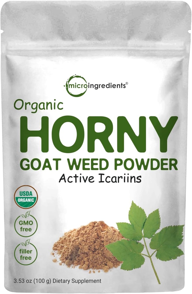 Maksimal styrke Økologisk Pure Horny Geat Weed med aktive Icariins for mænd og kvinder, 100 bedstemor, Økologisk Epimedium pulver til energi og immunsystem Booster, Filler Gratis og Vegansk Friendly