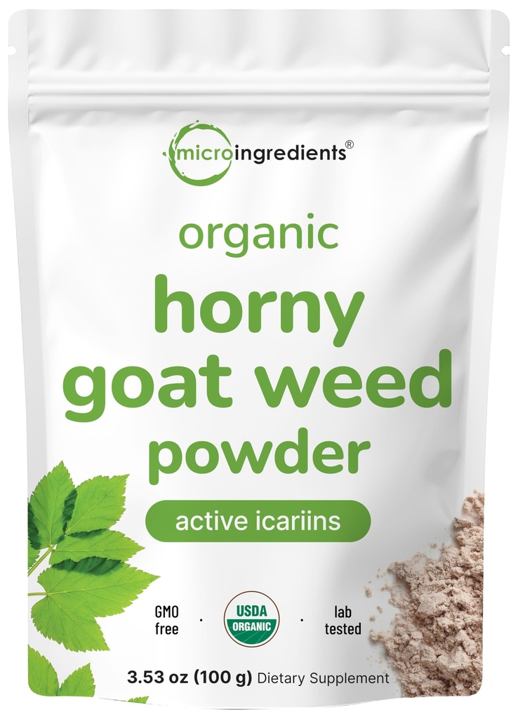 Maksimal styrke Økologisk Pure Horny Geat Weed med aktive Icariins for mænd og kvinder, 100 bedstemor, Økologisk Epimedium pulver til energi og immunsystem Booster, Filler Gratis og Vegansk Friendly