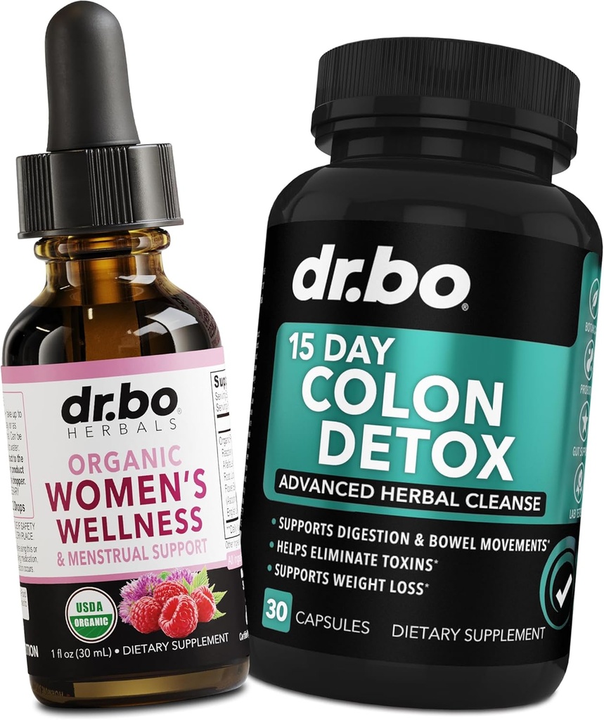 Hormone Balance for Women & Colon Cleanse - Organic Hormonal Balance Supplements Liquid Drops & Menstrual Cramp Period Support - 15 Day Intestinal Cleanse Pills & Probiotic Colon Cleanser Detox