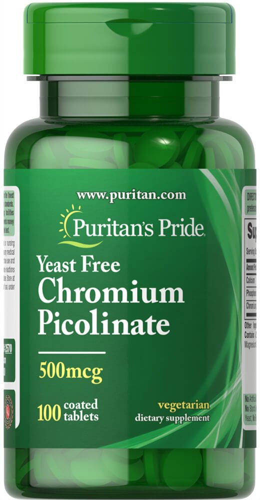 Puritans Pride Chrom Picolinate 500 Mcg Gær Free, 100 Greve