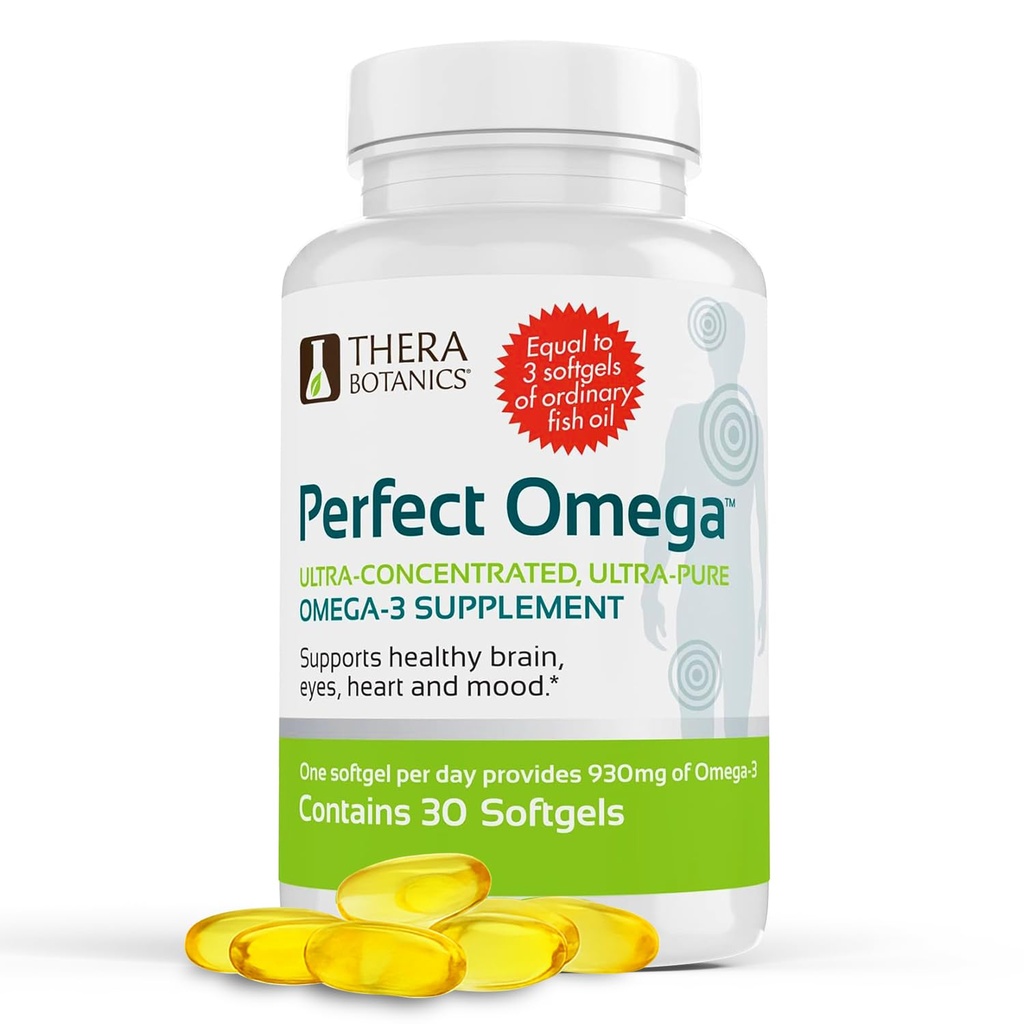 Therabotanics Perfect Omega Fish Oil Supplement EPA & DHA - Høj Absorption, Koncentreret Omega 3 til hjerte, hjerne, øje, & Metabolic Health - Alaska Fish Oil Softgels - 30 Greve (Pakke af 1)
