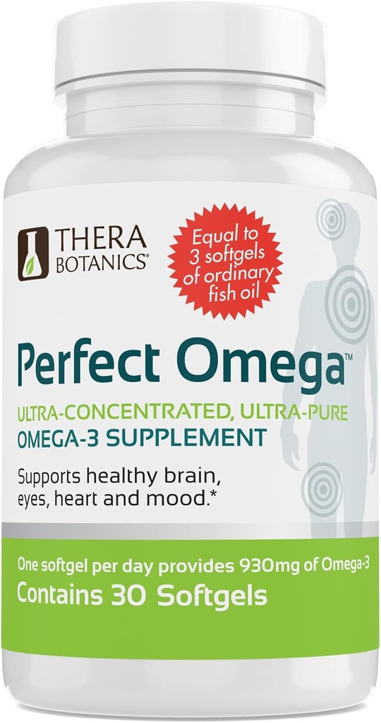 Therabotanics Perfect Omega Fish Oil Supplement EPA & DHA - Høj Absorption, Koncentreret Omega 3 til hjerte, hjerne, øje, & Metabolic Health - Alaska Fish Oil Softgels - 30 Greve (Pakke af 1)