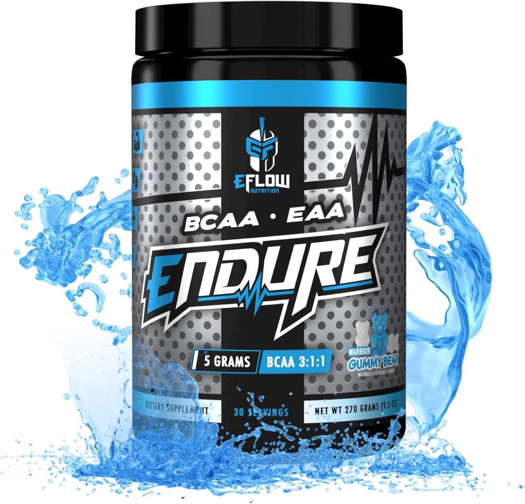 eFlow Nutrition Endure BCAA Plus EAA - Essential Aminosyrer Elektrolyte Powder Intra Workout - Forbedre energi, inddrivelse og ydeevne - Warrior Gummy Bear (30 Servere)