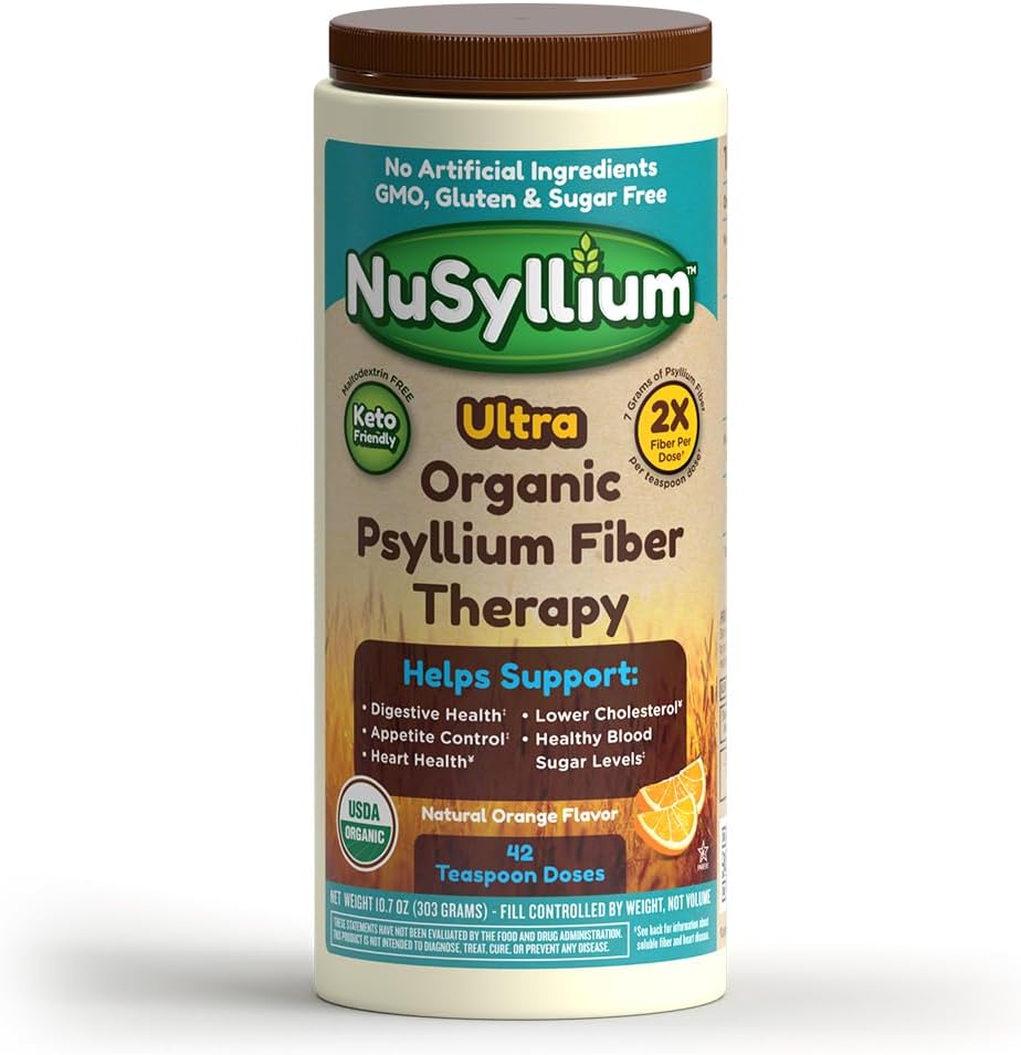 NuSyllium Ultra Psyllium Husk Powder, USDA Organic, 10.7 Oz, Sugar Free Keto- Friendly Fiber Supplement, Promoes fordøjelsessygdomme * Orange, 42 Servere