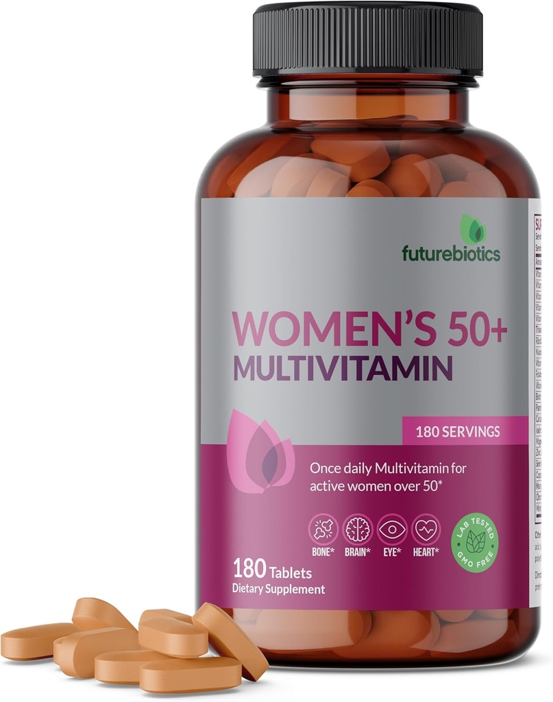 Futurebiotika Kvinder 50 + Multivitamin En gang daglig Multivitamin til aktive kvinder Over 50, Non- GMO, 180 tabletter