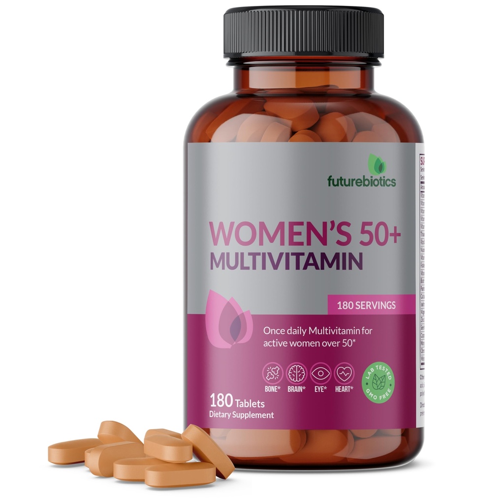 Futurebiotika Kvinder 50 + Multivitamin En gang daglig Multivitamin til aktive kvinder Over 50, Non- GMO, 180 tabletter