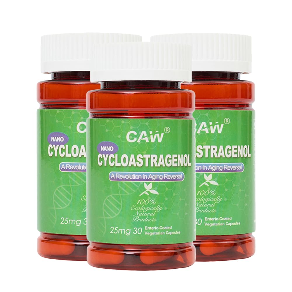 CAW Nano Cycloastagenol 98% 25mg 30 Caps Note 124; Telomerase Aktivering DNA Reparer 124; Immunitet Boost Bedre Absorption 124; Englic- Coated Vegetar Kapsler (3 flasker)
