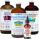 LIQUIDSUNDHED Kvindernes sundhed & Vitality Daglig Flydende Multivitamin Bundle med Prenatal / Postnatal Multivitamin, Calcium & Magnesium, Daglig Multi Mineral, & Organic Vitamin B12 Drops - USA Made, Non- GMO