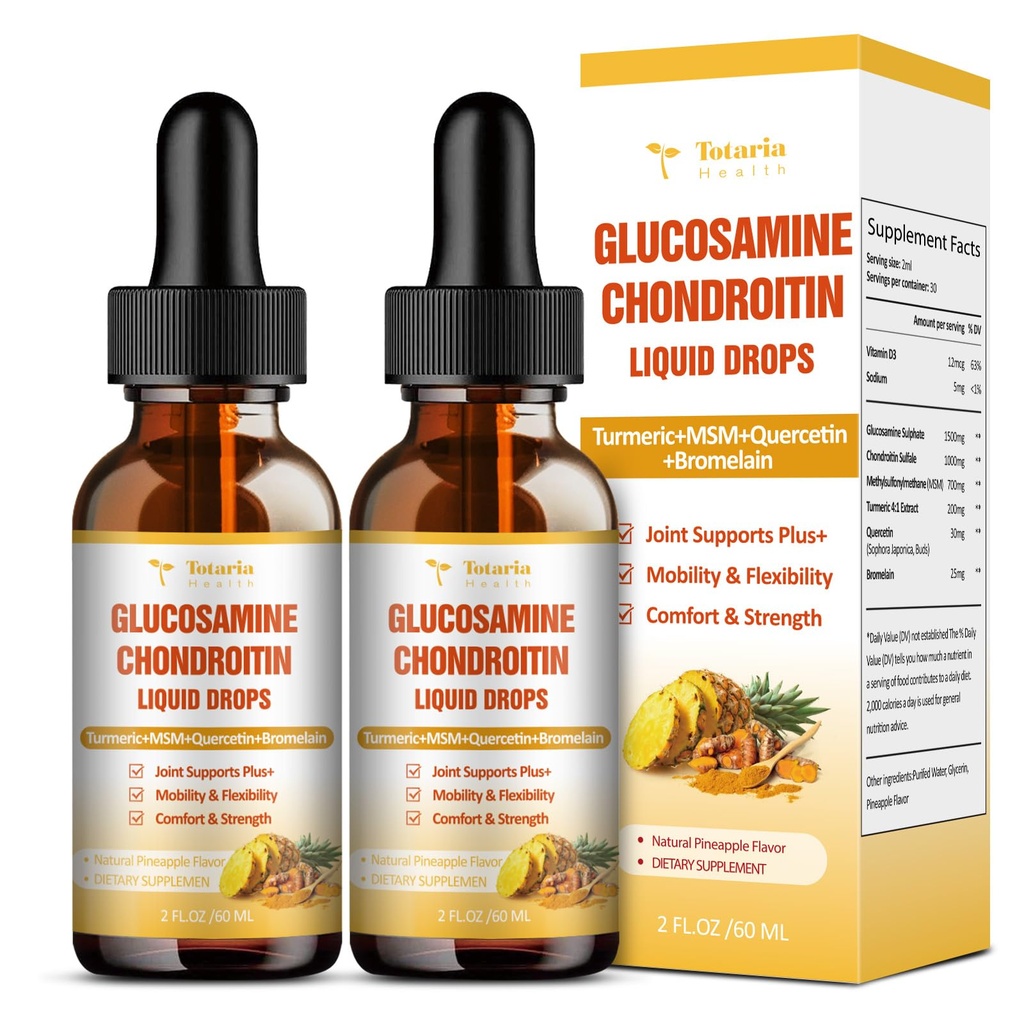 (2 Paks) Glucosamin Chondroitin MSM Support Joint Health - Chondroitin Sulfate Supplement Gurkemeje, Quercetin, Bromelain, MSM Olie