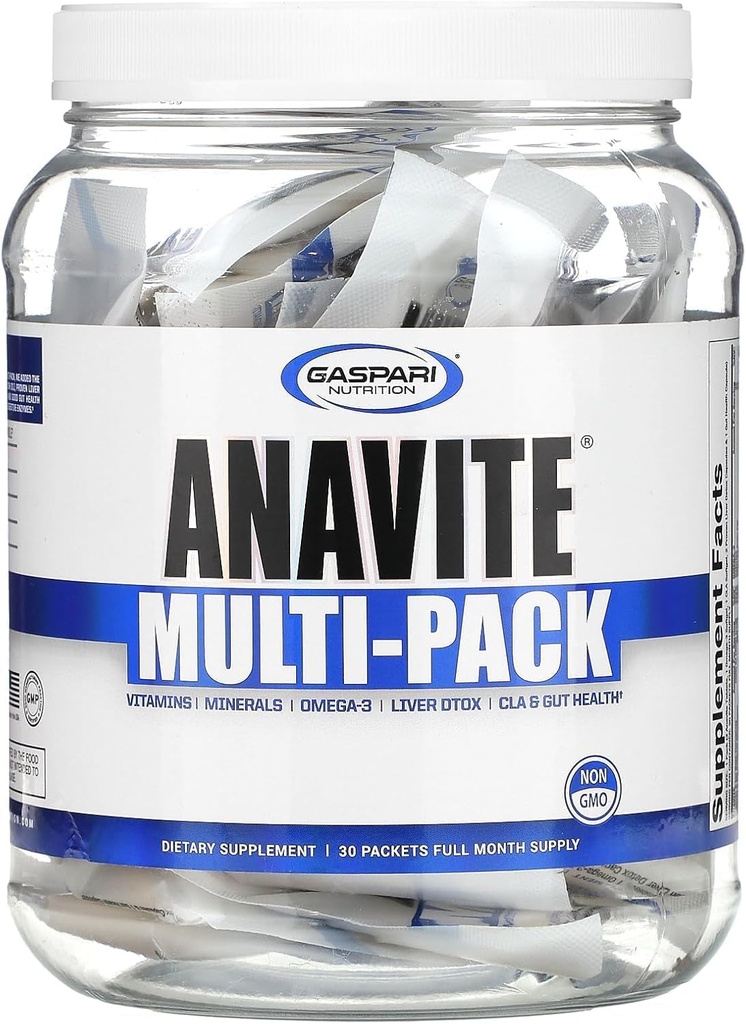 Gaspari Nutrition Anavite, Full Spectrum Multi- Vitamin Packs, Anavite Multivitaminer, CLA, Omega 3s, Proven Gut, og Proven Lever Detox, Alle i 1 (30 Servering, 5 i 1 Multivitamin Pack)