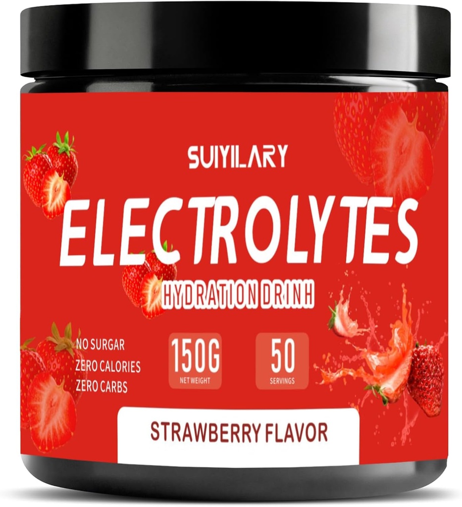 Elektrolyter Powder No Sugar No Carbs, Keto Daily Electrolyte Drink Mix, Kalium & Salt Hydration Powder Electrolytes Zero Calorie Sugar Free Electrolyte Powder, Jordbær 50 Servering