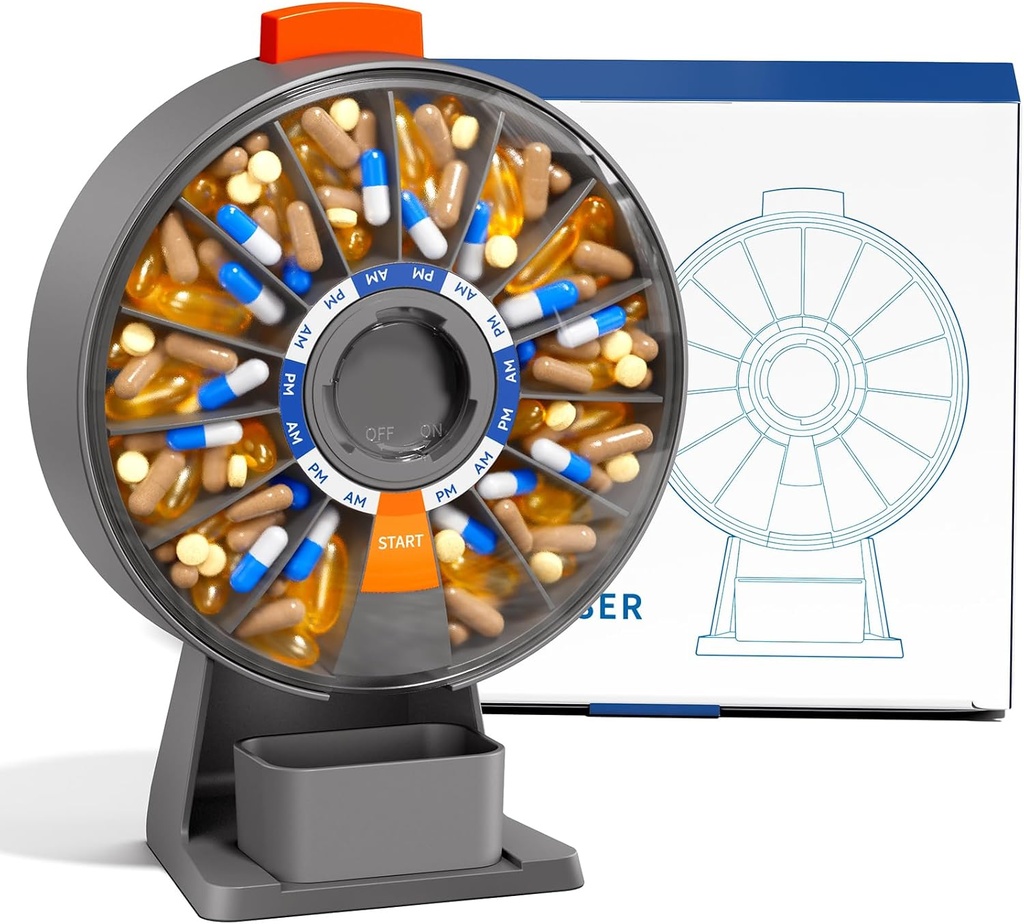 Odaro Stor Pill Dispenser, Ugentlig Pill Organizer 7 dag Am Pm / 14 dag Pill Box, Daglig medicin Pill Organizer med Wall- monteret eller stående brug for vitamin, tillæg, medicin - Gray