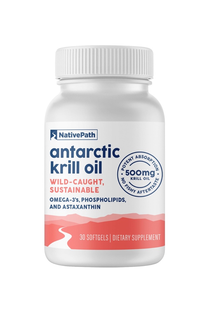 NativePath Wild- Fanget Antarktiske Krill Oil 500mg - Premium Astaxanthin 200mcg Phospholipid- Bound Omega-3 EPA DHA - Pure Formel GMP Certified Third Party Testet - 30 Softgels