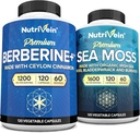 Nutrivein Premium Irish Sea Moss Capsules & Berberine Supplement Bundle: High- Absorption Sea Moss & Berberine Kosttilskud Bundle for fordøjelse, Metabolisme, & Vitality