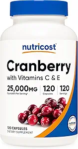 Nutricost Cranberry Extract 25,000mg (120 Servere) 2 flasker med C-vitamin og E-vitamin