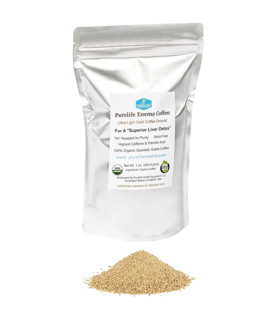 Purelife Enema Kaffe - 1 Lb Organic Ultra Light "Guld" Enema Kaffe- Tredje Party Lab Testet - Contaminant Free - Specialty Grade Pre- Ground - Gerson Accepteret for Superior Lever Afgiftning