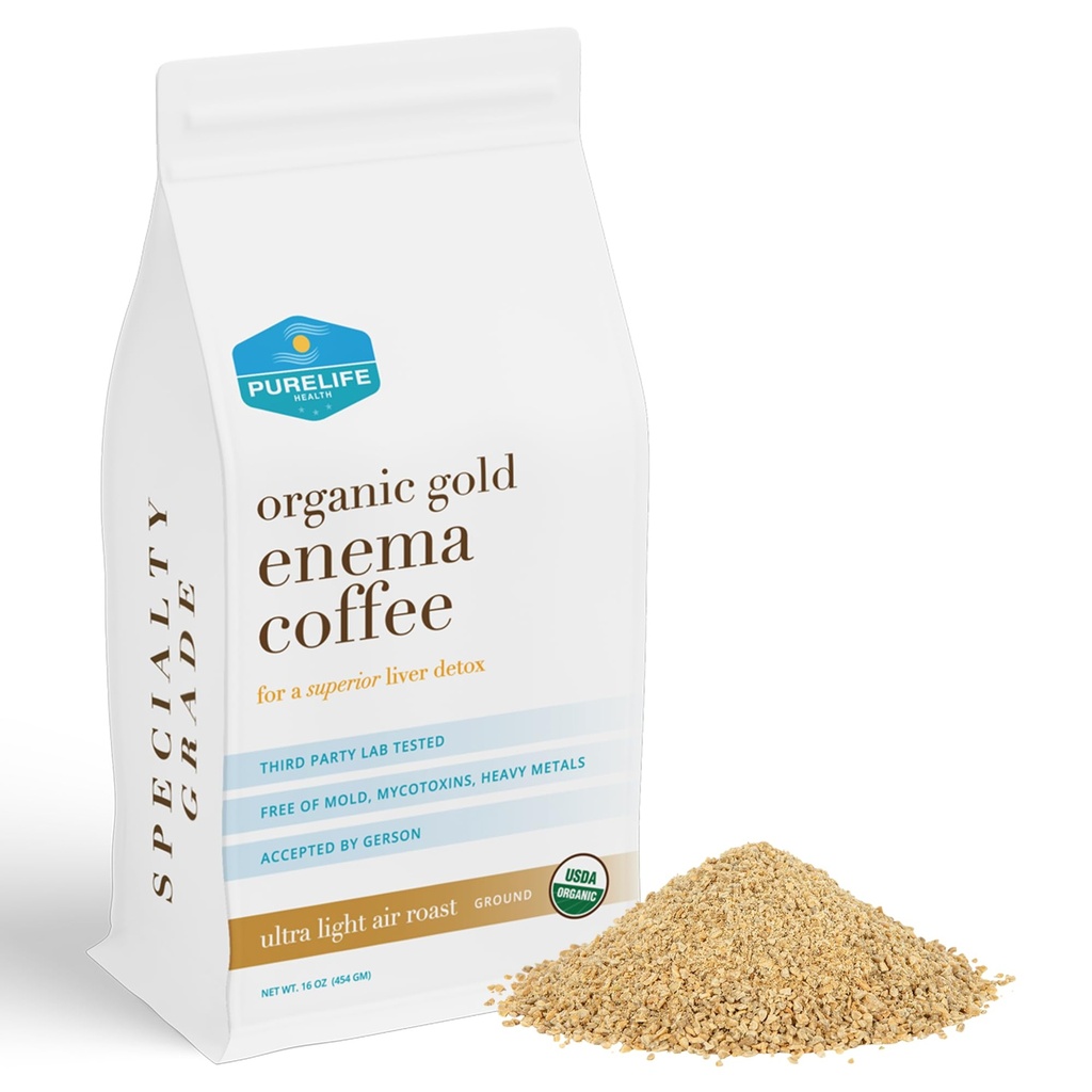 Purelife Enema Kaffe - 1 Lb Organic Ultra Light "Guld" Enema Kaffe- Tredje Party Lab Testet - Contaminant Free - Specialty Grade Pre- Ground - Gerson Accepteret for Superior Lever Afgiftning