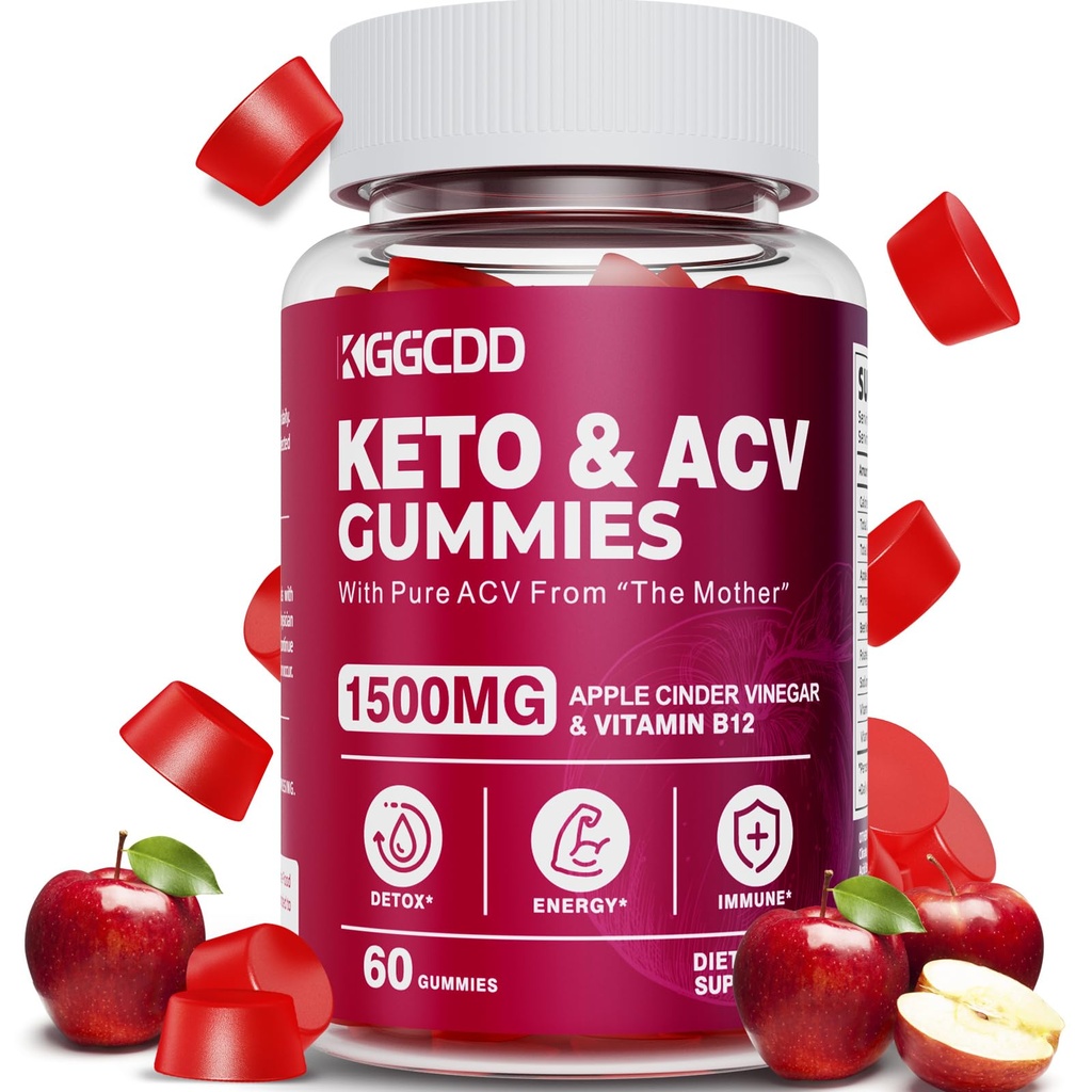 Keto ACV Gumies Advanced vægttab, Keto Gummy supplement til kvinder og mænd, med 1500MG Apple Cider Vincils & Vitamin B12, Vegan & Non- GMO, Detox & Cleanse, Low- Carb, 60 Greve