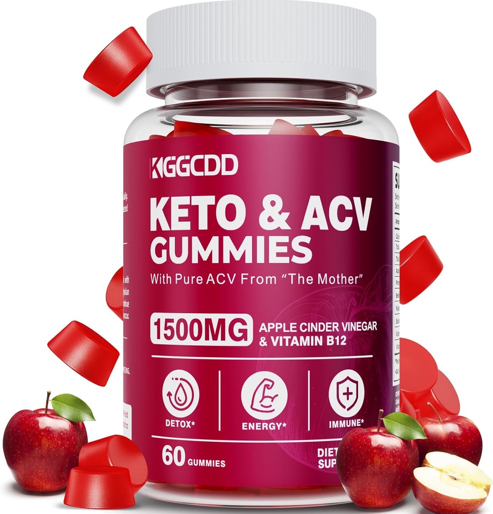 Keto ACV Gummies Advanced Weight - L0ss-, - Keto Gummy Supplement for kvinder og mænd, med 1500MG Apple Cider Vincious & Vitamin B12, Vegan & Non- GMO, Detox & Cleanse, Low- Carb, 60 Greve