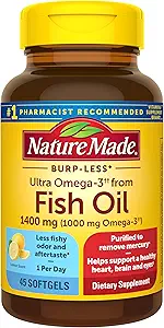 Nature Made Burp-Less Ultra Omega-3 from Fish Oil 1400 mg, Dietary Supplement for Healthy Heart Support, 45 Softgels, 45 Day Supply