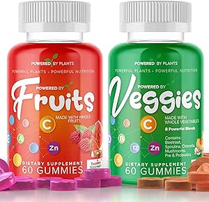Frugt og grøntsager til voksne - Natural Superfood med vitaminer, mineraler, & antioxidanter - Frugt og grøntsager supplement - drevet af planter, pakke med 2, 60 gummies Hver, 30-dages levering