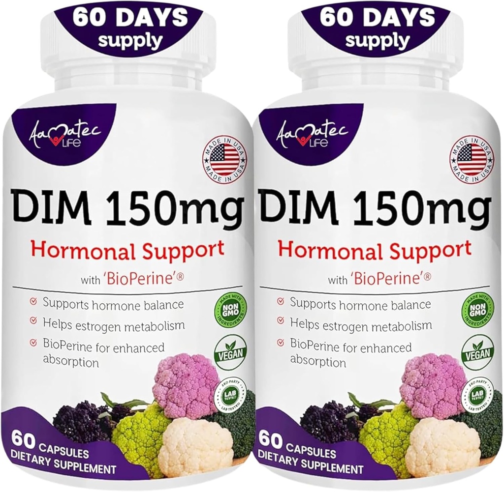 Kvinder DIM Complex 150mg - Bioperine Østrogen Balancing Pills til menopause & Hot Flashs Relief Support Hormonal Acne Kraftigt supplement - 60 kapsler - Made in USA