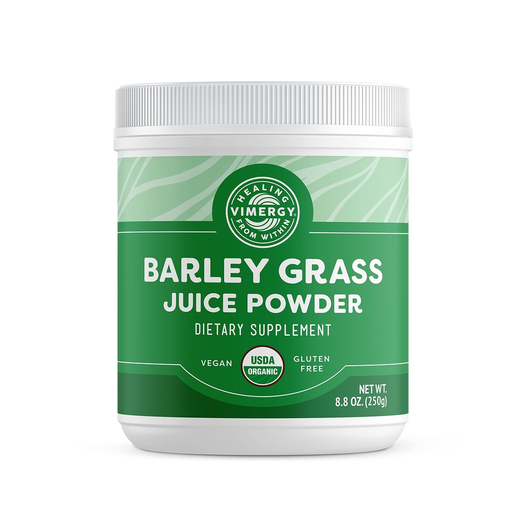 Vimergy Barley Grass Juice Powder Kosttilskud - 0.8 g per servering (312 Servering) - Clean Superfood Formel - fremmer hjerte-kar-sundhed * - Økologisk, Vegan & Gluten- Gratis - Regelmæssig størrelse 250g