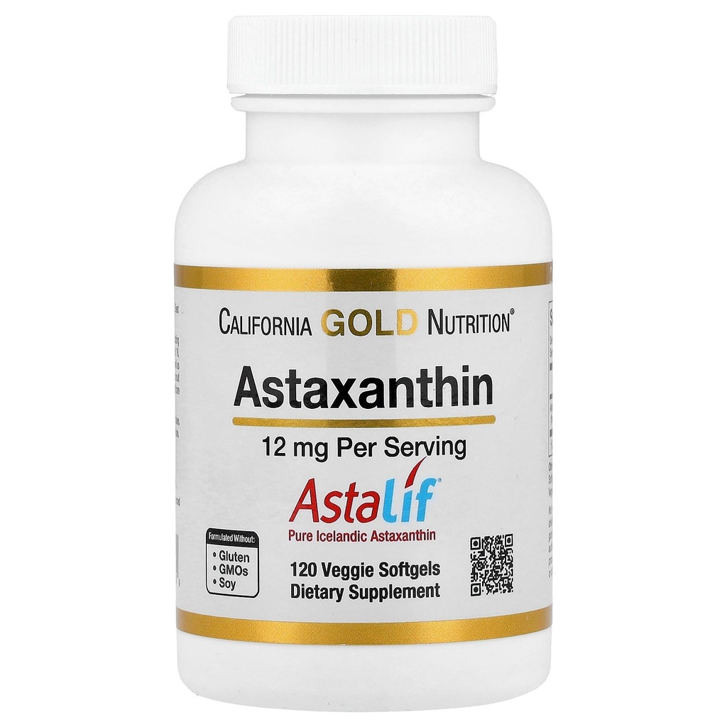 California Gold Nutrition Astaxanthin, Antioxidant Carotenoid, AstaLif Pure Islandsk Biologisk Aktiv 99% Isomer, 12 mg, 120 Veggie Softgels