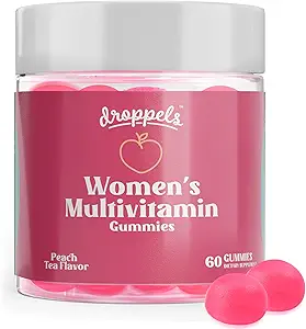 Droppels Kvinder Multivitamin Gummier med folinsyre, Vitaminer A, D, C, E, K, B6, B12, Biotin & mere • 124; Vegan, non-GMO & pectin- baserede daglige vitaminer til kvinder • 124; Peach Tea Flavor, 60 Greve