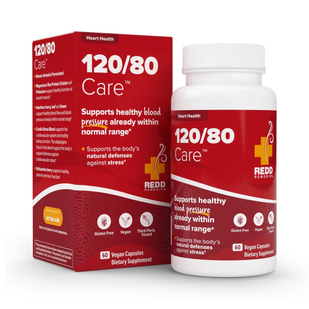 Redd Remedies, 120 / 80 Care, Heart Health og Natural Blood Pressure Support, 60 Veganske Kapsler