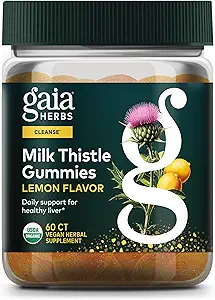 Gaia Herbs Milk Thistle Gummies - Urte supplement med antioxidant egenskaber for lever sundhed & lever Detox - Lemon Flavored - 60 Vegan Gummies