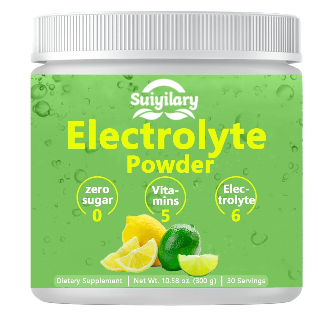 Elektrolyter Powder Ingen sukker, Electrolyte Drink Mix, 5 Vitamin & 6 Elektrolyter, Keto Friendly, Kalium & Salt, Sukker Free Hydration Powder, Lemon Flavour 300g
