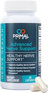 Primal Labs Advanced Nerve Support - Nerve Wellness Supplement med benfotiamin, B6, B12, Alpha Lipoic Acid, Acetyl-L-Carnitin - Nerve Wellness, Feet, Legs, Sensory Function, Comfort - 60 ct.