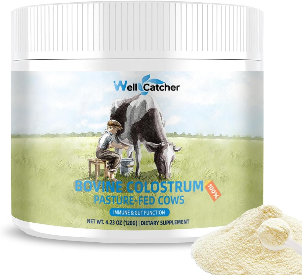 Græs Fed Bovine Colostrum pulver til mennesker - Natural High IgG Colostrum supplement til børn voksne med immuntarm hår hud støtte nemt at blande 60 Servere