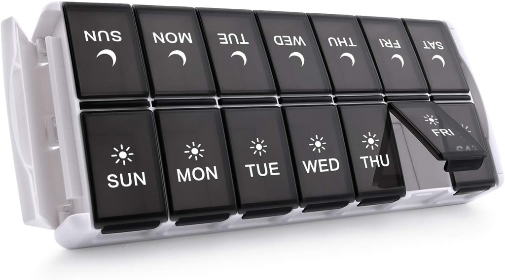 TookMag Weekly Pill Organizer 2 gange om dagen, Easy Fill Medicin Pill Organizer AM PM Pill Case, Stor kapacitet 7 dag Pill Box for piller / Vitamin / Fish Oil / Supplements (Patent Registreret)