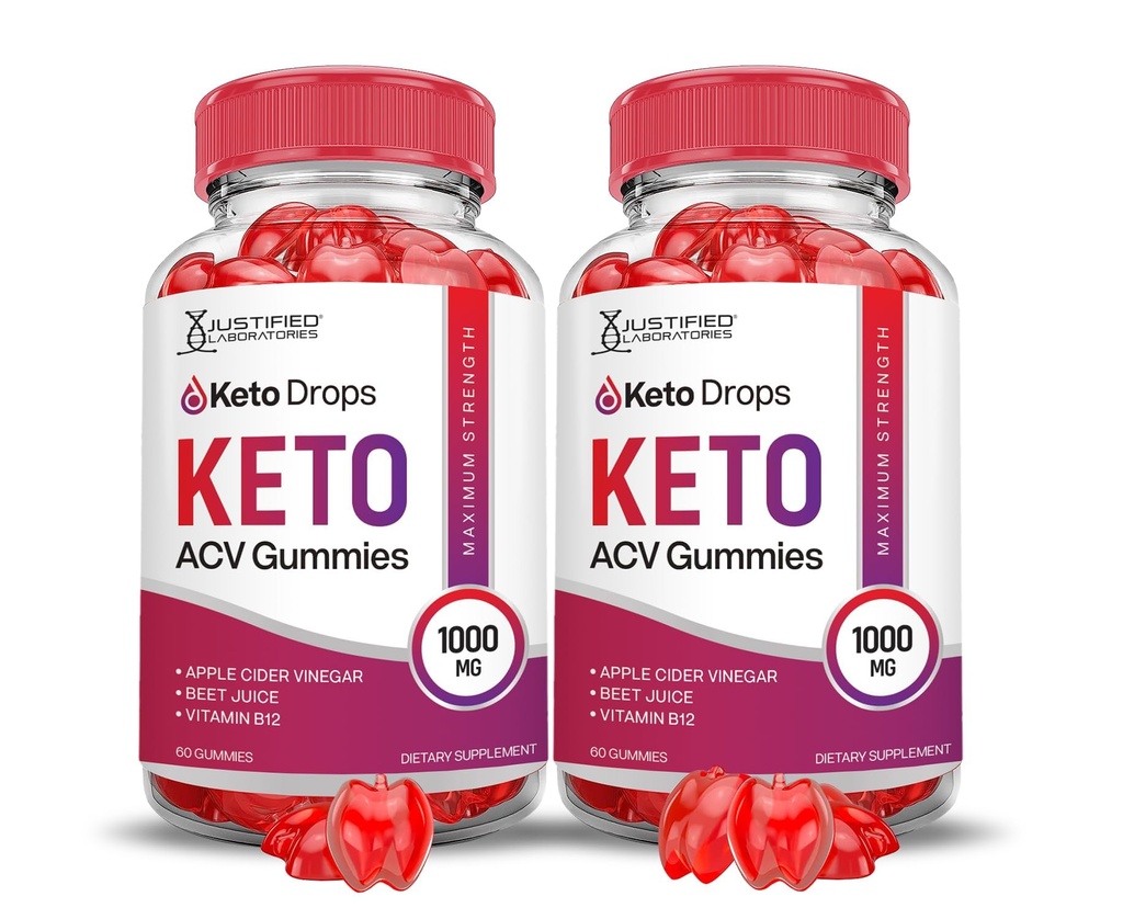 Justified Laboratories (2 Pack Keto Drops Keto ACV Gumies Advanced Formel 1000MG Formuleret med Pomegranat Beet Juice Powder B12 Vegan Non GMO 120 Gummys